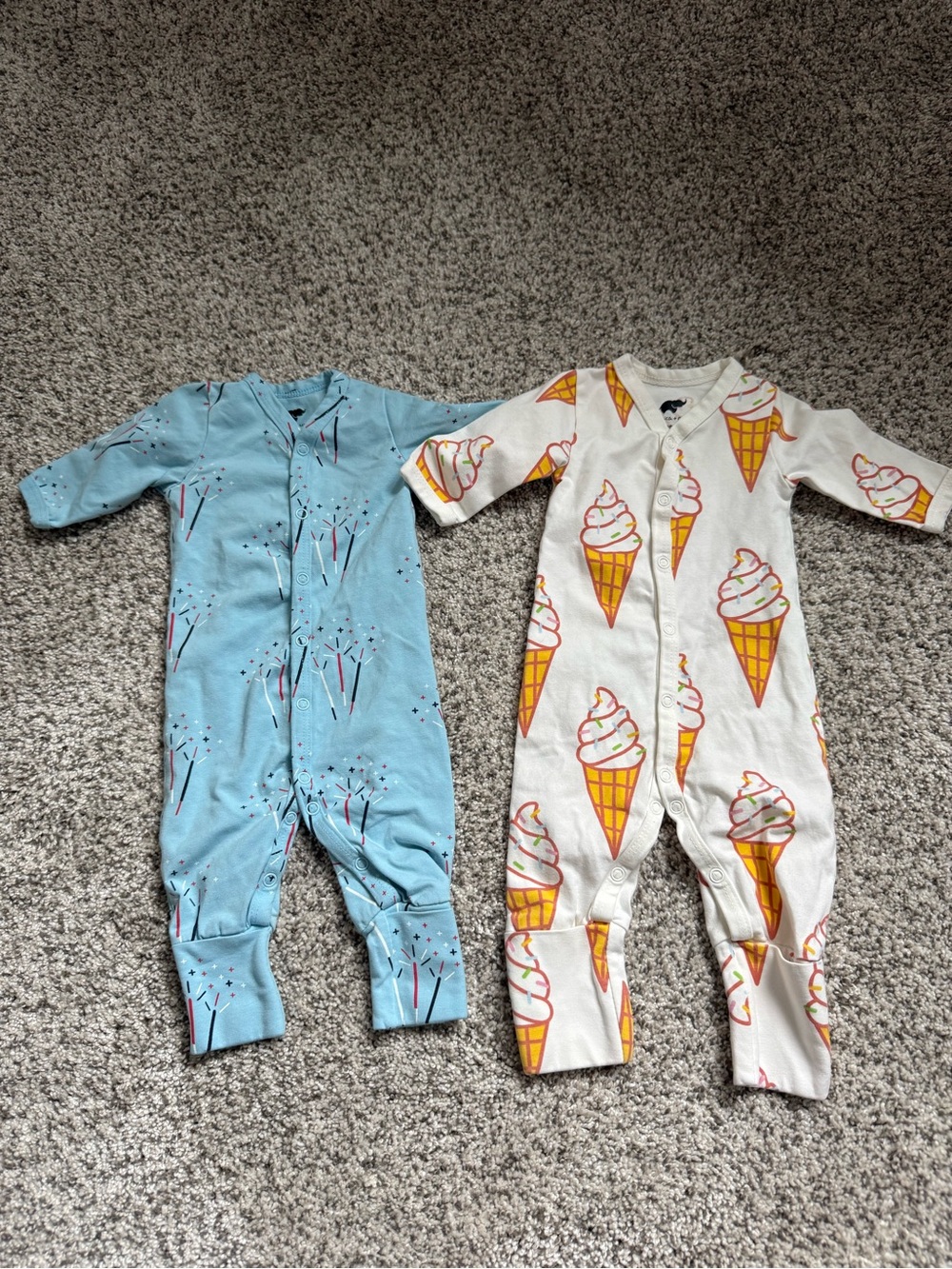 Two Summer Print Snap Infant Pajamas with Flip Over Feet